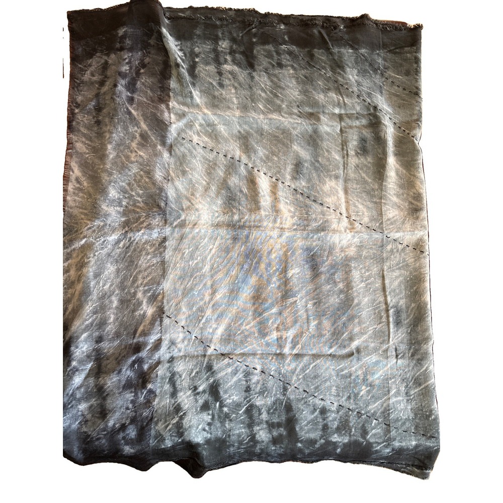 Vintage Italian Silk Marbled Tie Dye Hand Stitched Scarf Rectangle Fringe